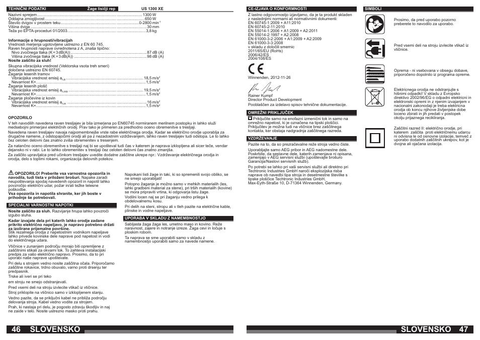 Slovensko | AEG US 1300 XE User Manual | Page 24 / 35