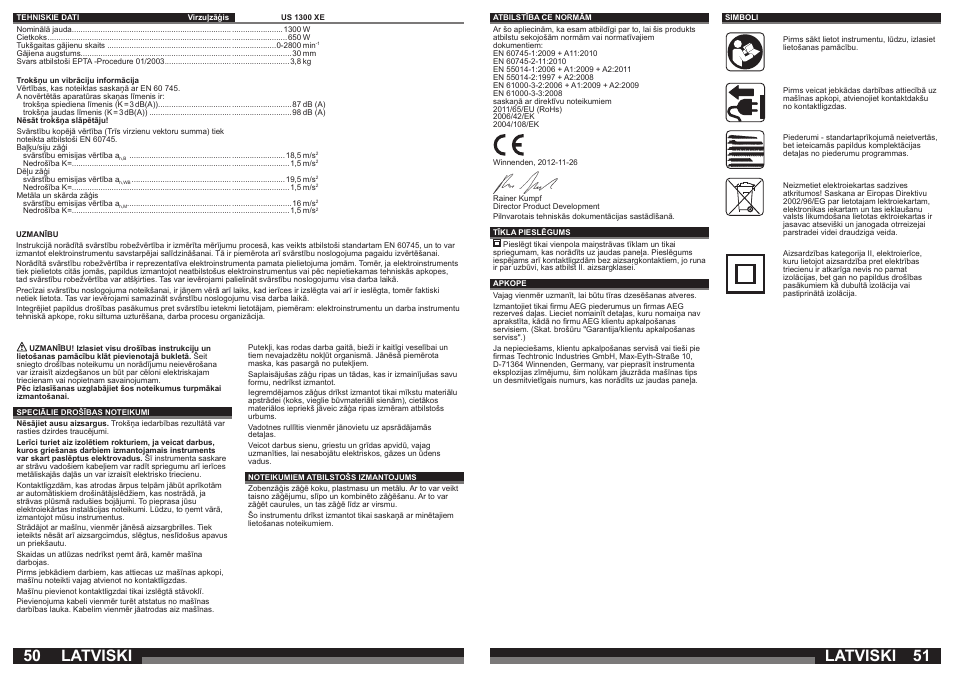 Latviski | AEG US 1300 XE User Manual | Page 26 / 35