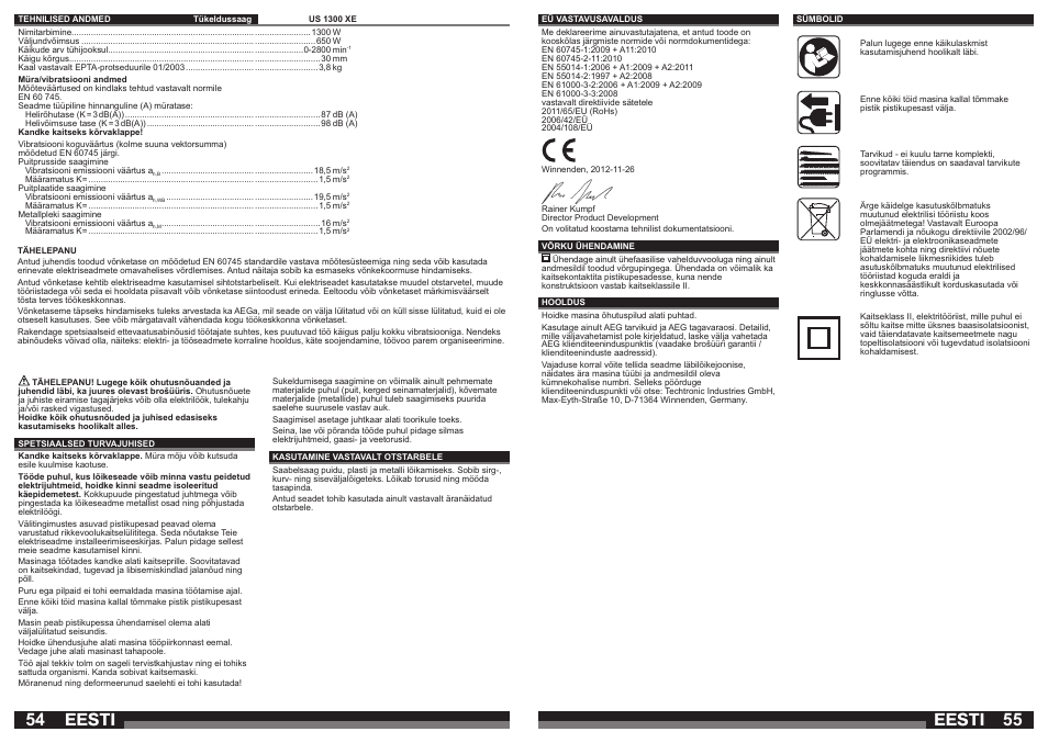 Eesti | AEG US 1300 XE User Manual | Page 28 / 35