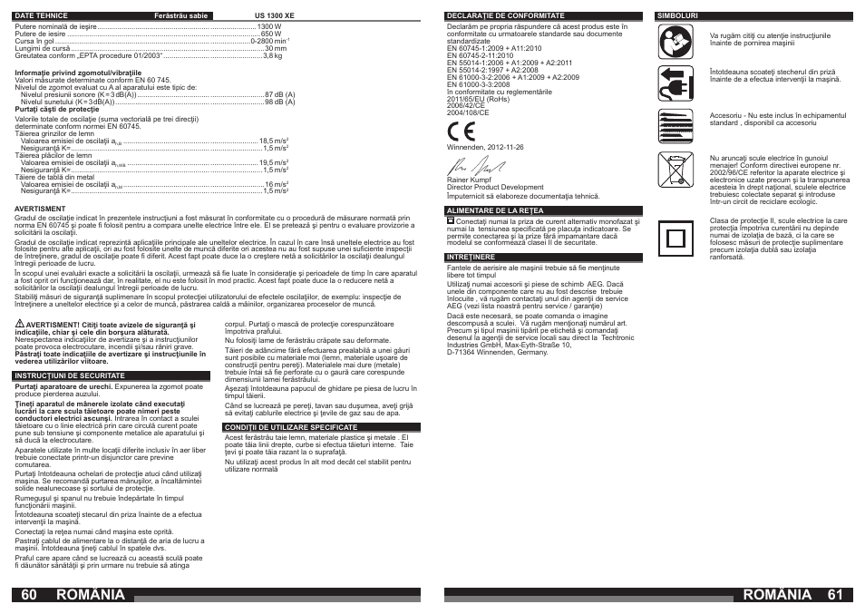 România | AEG US 1300 XE User Manual | Page 31 / 35