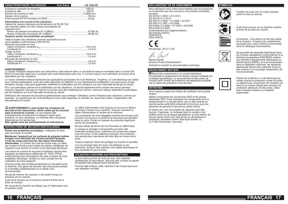 Français | AEG US 1300 XE User Manual | Page 9 / 35
