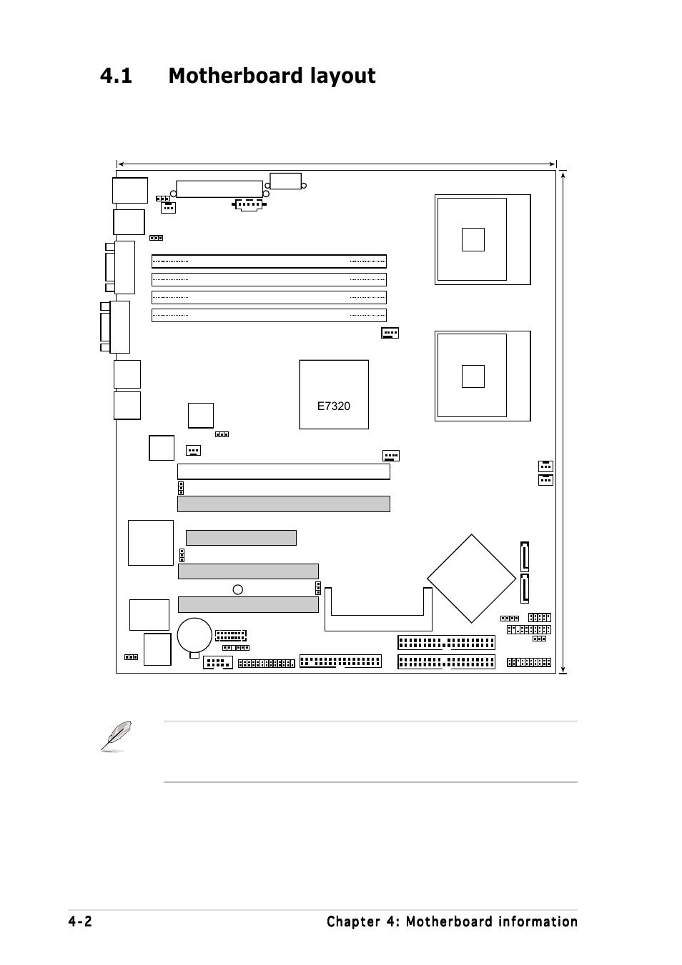 1 motherboard layout, Mpga 604, Intel | Super i/o intel, Ssipwr1, Vga com1, Mch e7320 | Asus AP1600R-E2 User Manual | Page 44 / 96