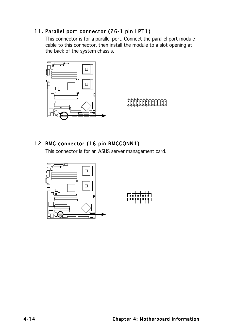 Nclv-d parallel port connector lpt1, Nclv-d bmc connector bmcconn1 | Asus AP1600R-E2 User Manual | Page 56 / 96