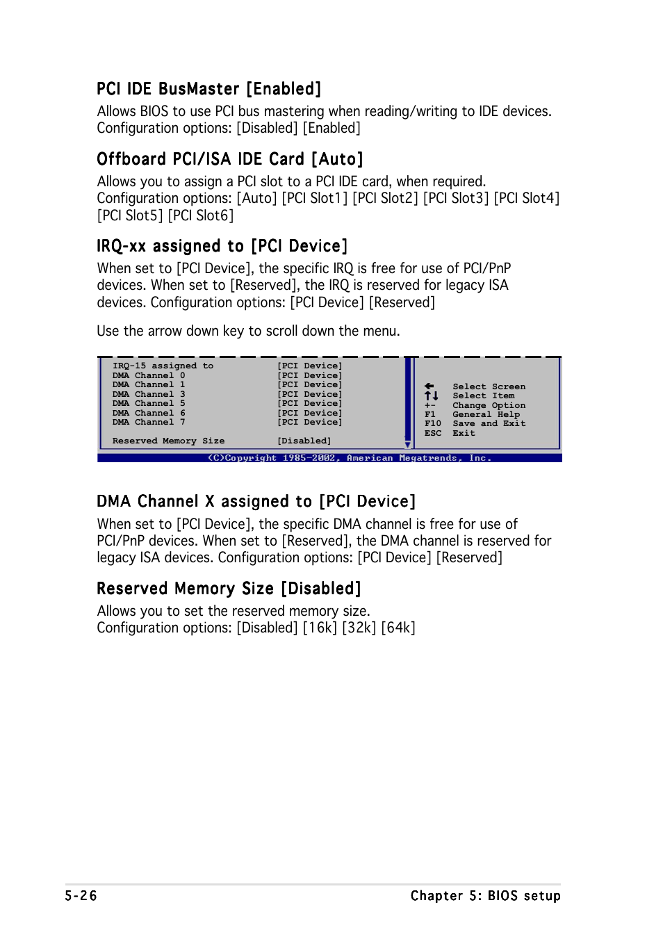 Pci ide busmaster [enabled, Offboard pci/isa ide card [auto, Irq-xx assigned to [pci device | Dma channel x assigned to [pci device | Asus AP1600R-E2 User Manual | Page 84 / 96