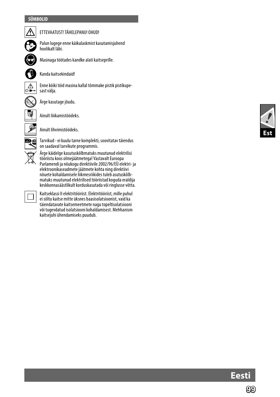 Deutsch, Eesti | AEG WS 24-180 User Manual | Page 101 / 126