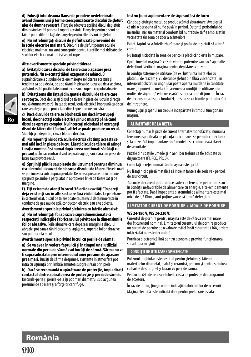 Deutsch, Romănia | AEG WS 24-180 User Manual | Page 112 / 126