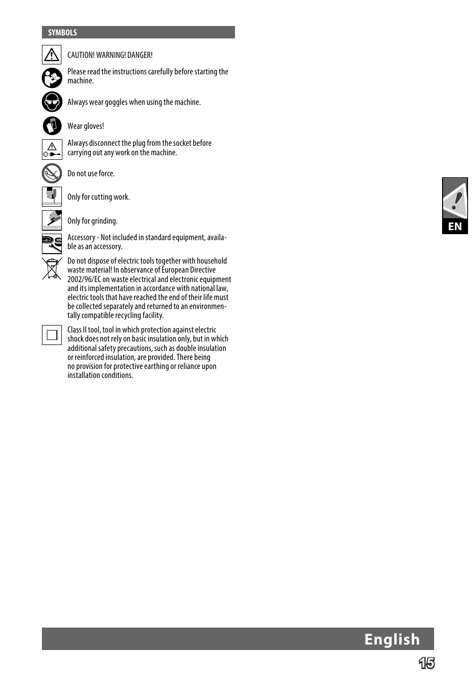 English | AEG WS 24-180 User Manual | Page 17 / 126