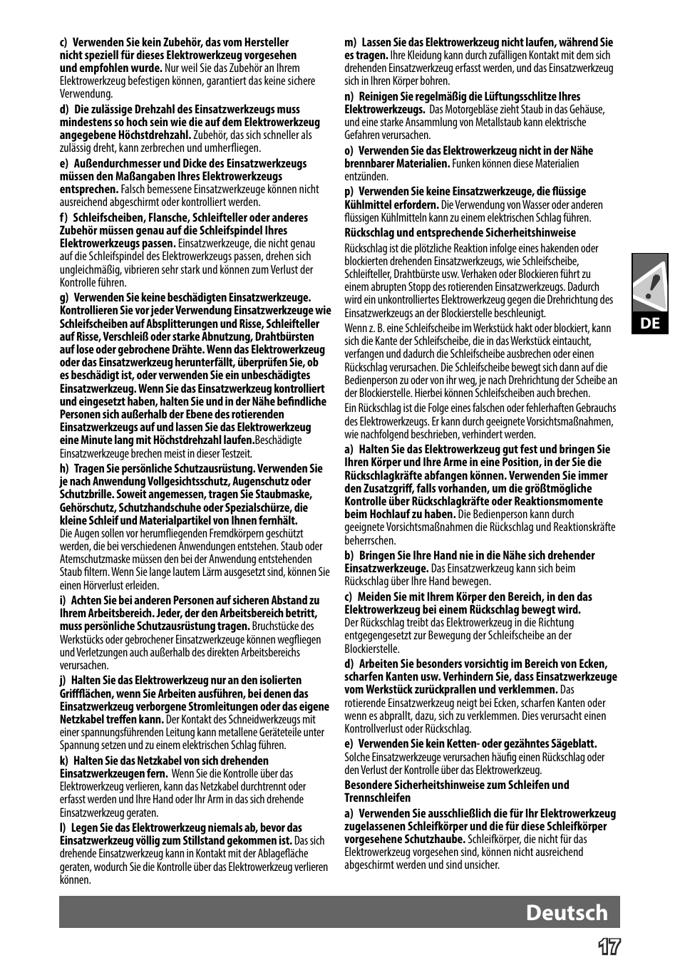Deutsch | AEG WS 24-180 User Manual | Page 19 / 126