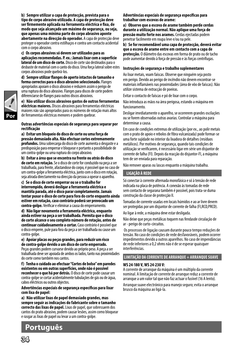 Deutsch, Português | AEG WS 24-180 User Manual | Page 36 / 126