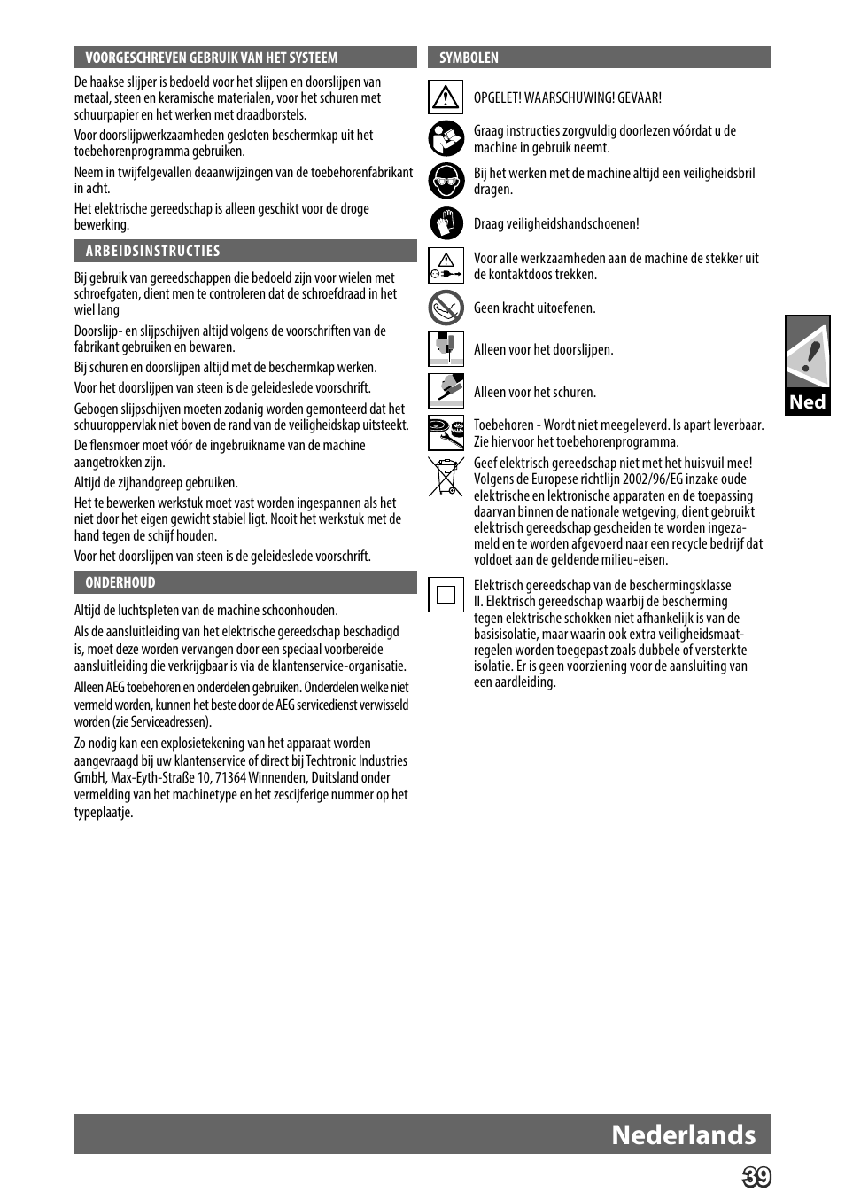 Deutsch, Nederlands | AEG WS 24-180 User Manual | Page 41 / 126