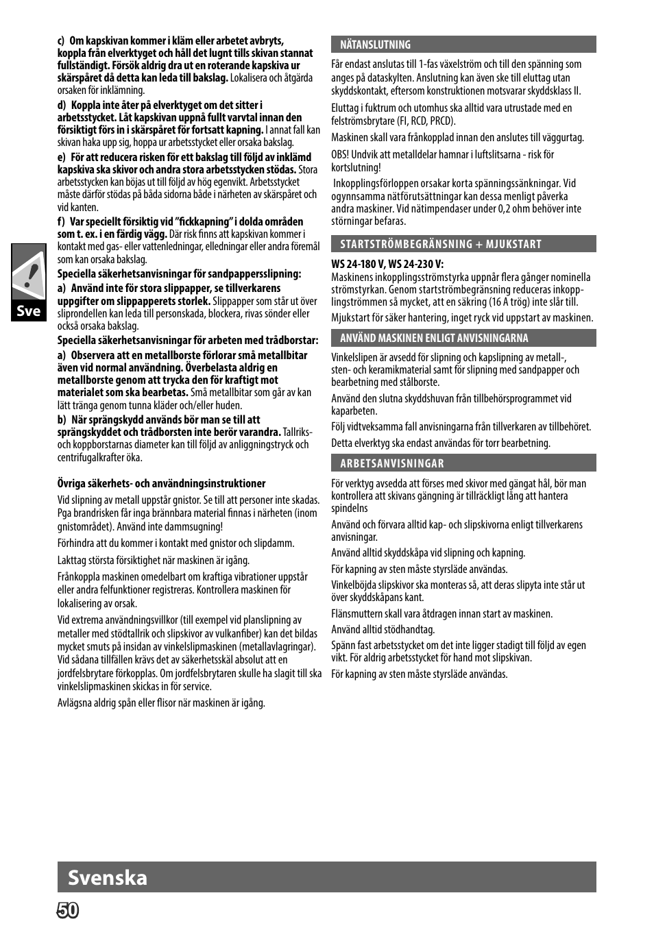 Deutsch, Svenska | AEG WS 24-180 User Manual | Page 52 / 126