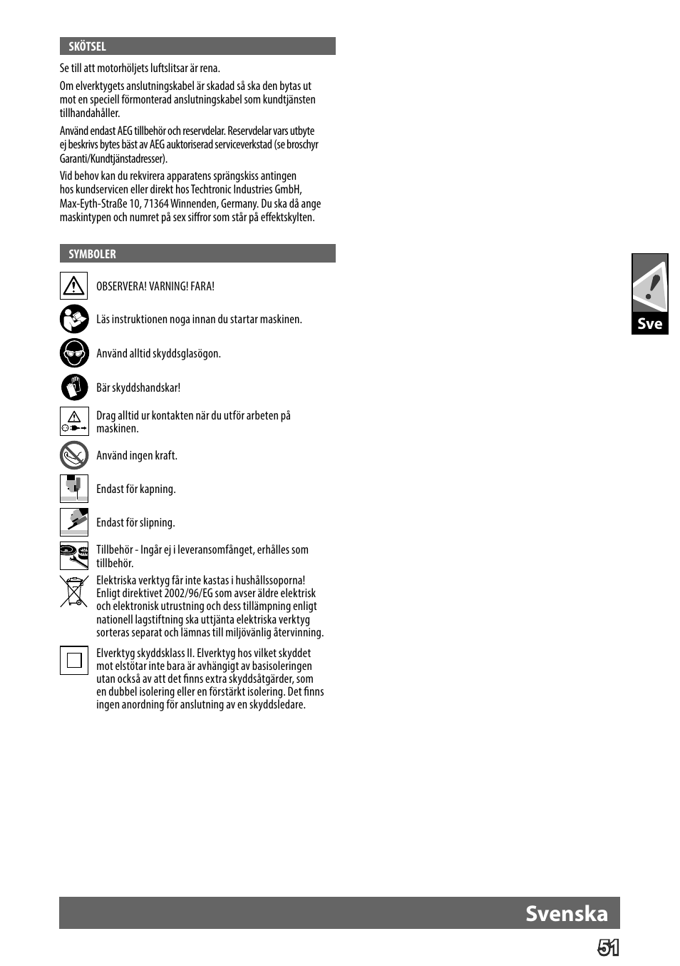 Deutsch, Svenska | AEG WS 24-180 User Manual | Page 53 / 126