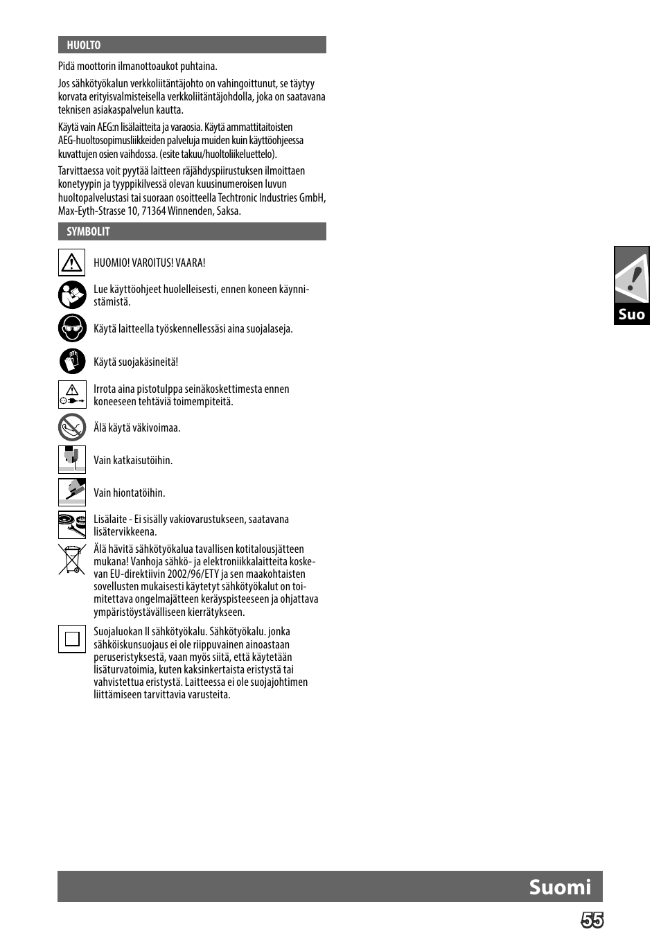 Deutsch, Suomi | AEG WS 24-180 User Manual | Page 57 / 126