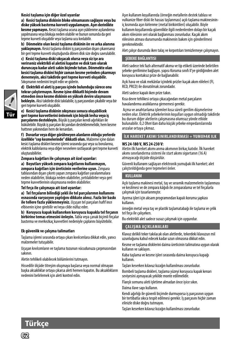 Deutsch, Türkçe | AEG WS 24-180 User Manual | Page 64 / 126
