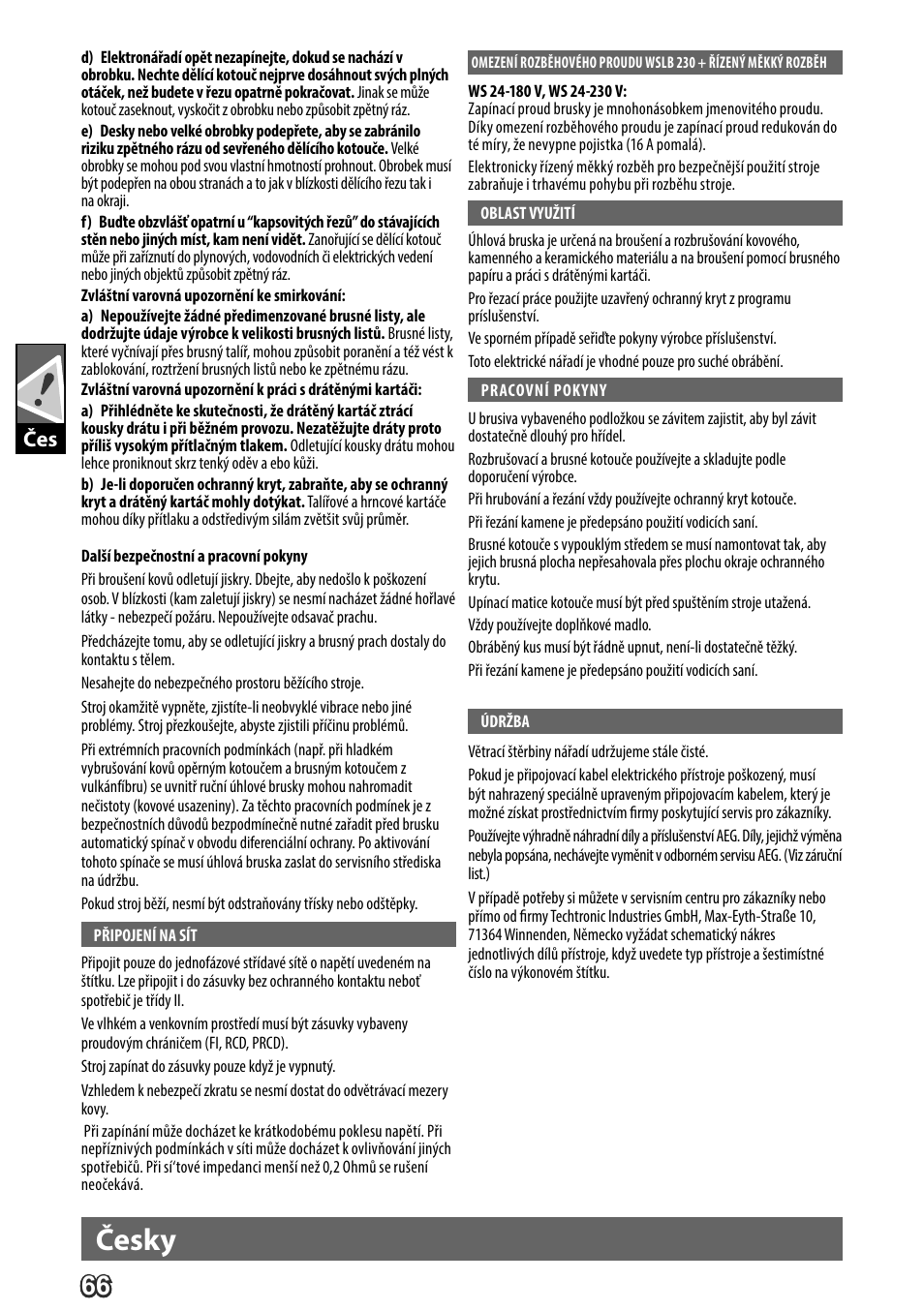 Deutsch, Česky | AEG WS 24-180 User Manual | Page 68 / 126