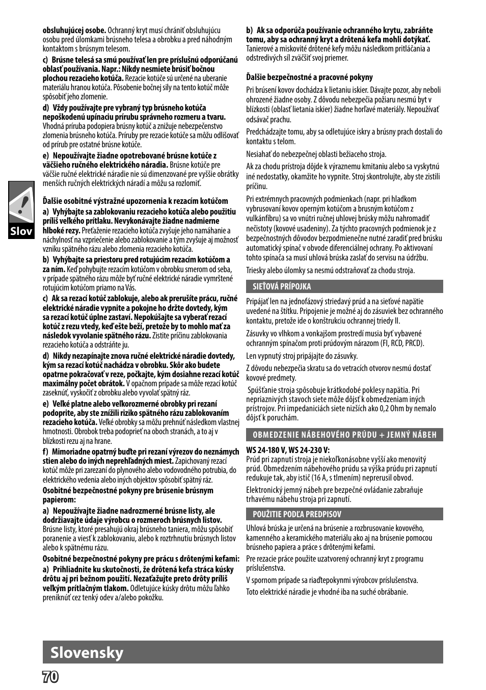 Deutsch, Slovensky, Slov | AEG WS 24-180 User Manual | Page 72 / 126