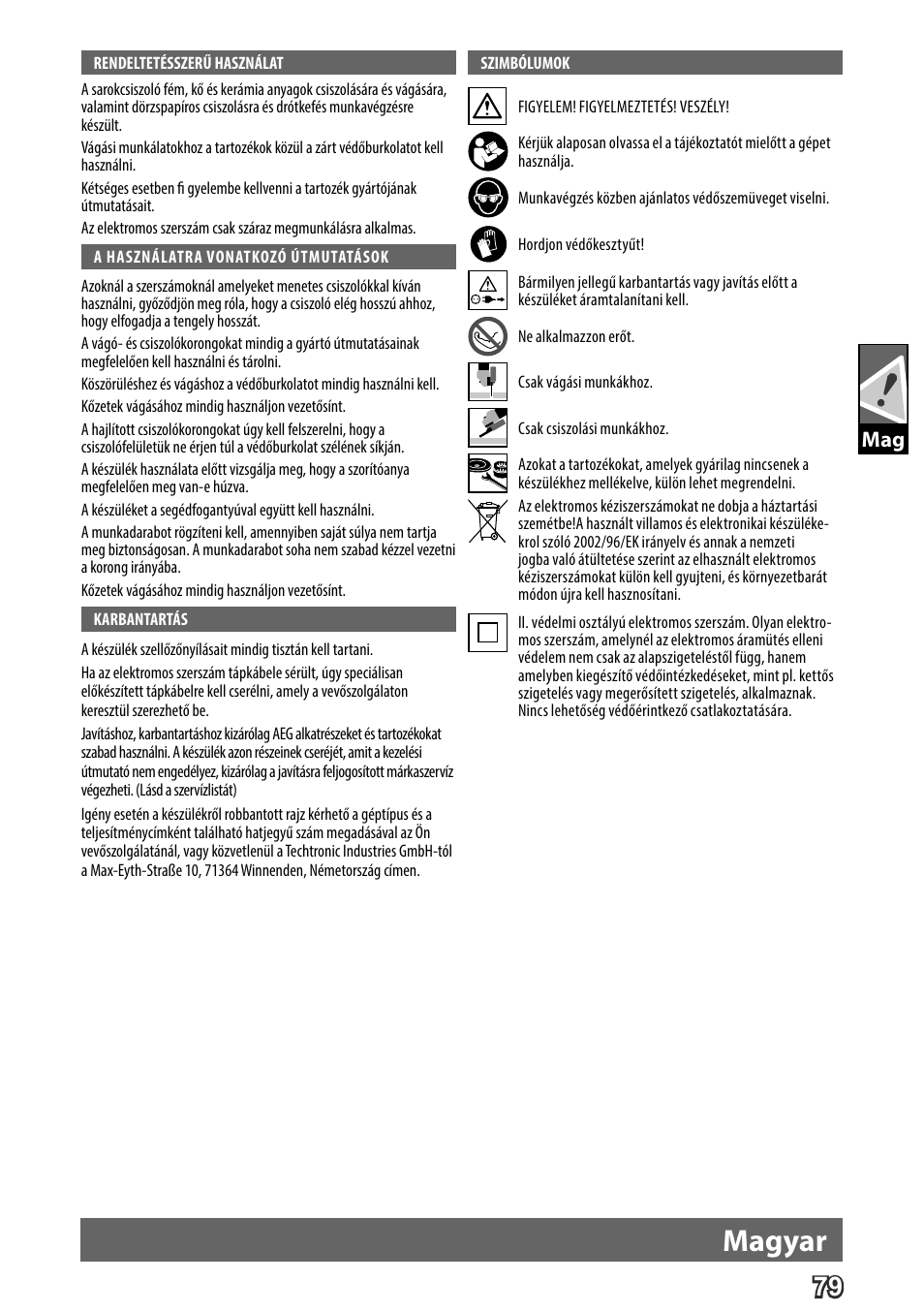 Deutsch, Magyar | AEG WS 24-180 User Manual | Page 81 / 126