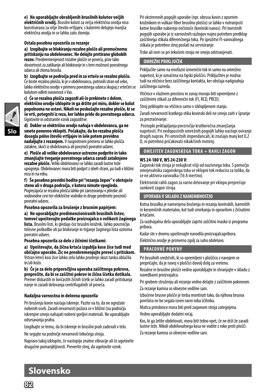 Deutsch, Slovensko | AEG WS 24-180 User Manual | Page 84 / 126