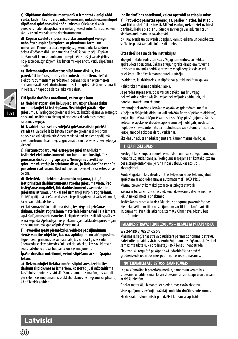 Deutsch, Latviski | AEG WS 24-180 User Manual | Page 92 / 126