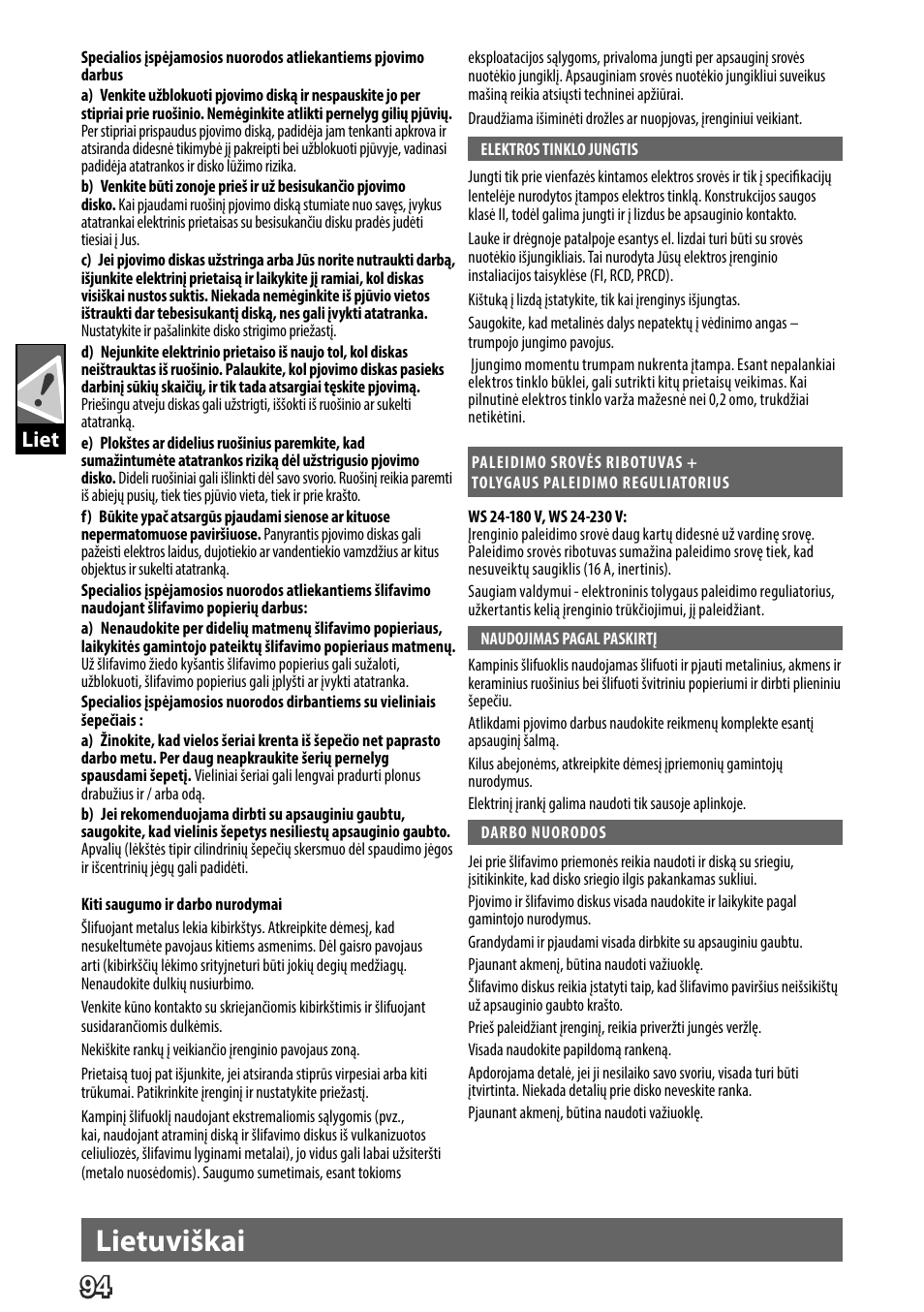 Deutsch, Lietuviškai, Liet | AEG WS 24-180 User Manual | Page 96 / 126