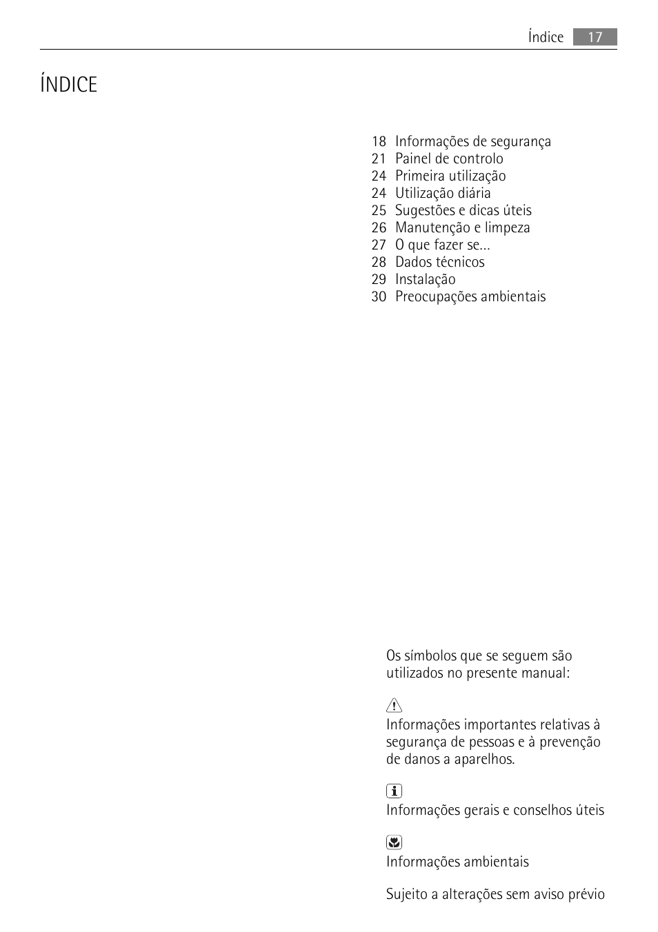 Índice | AEG SWD81800L1 User Manual | Page 17 / 48