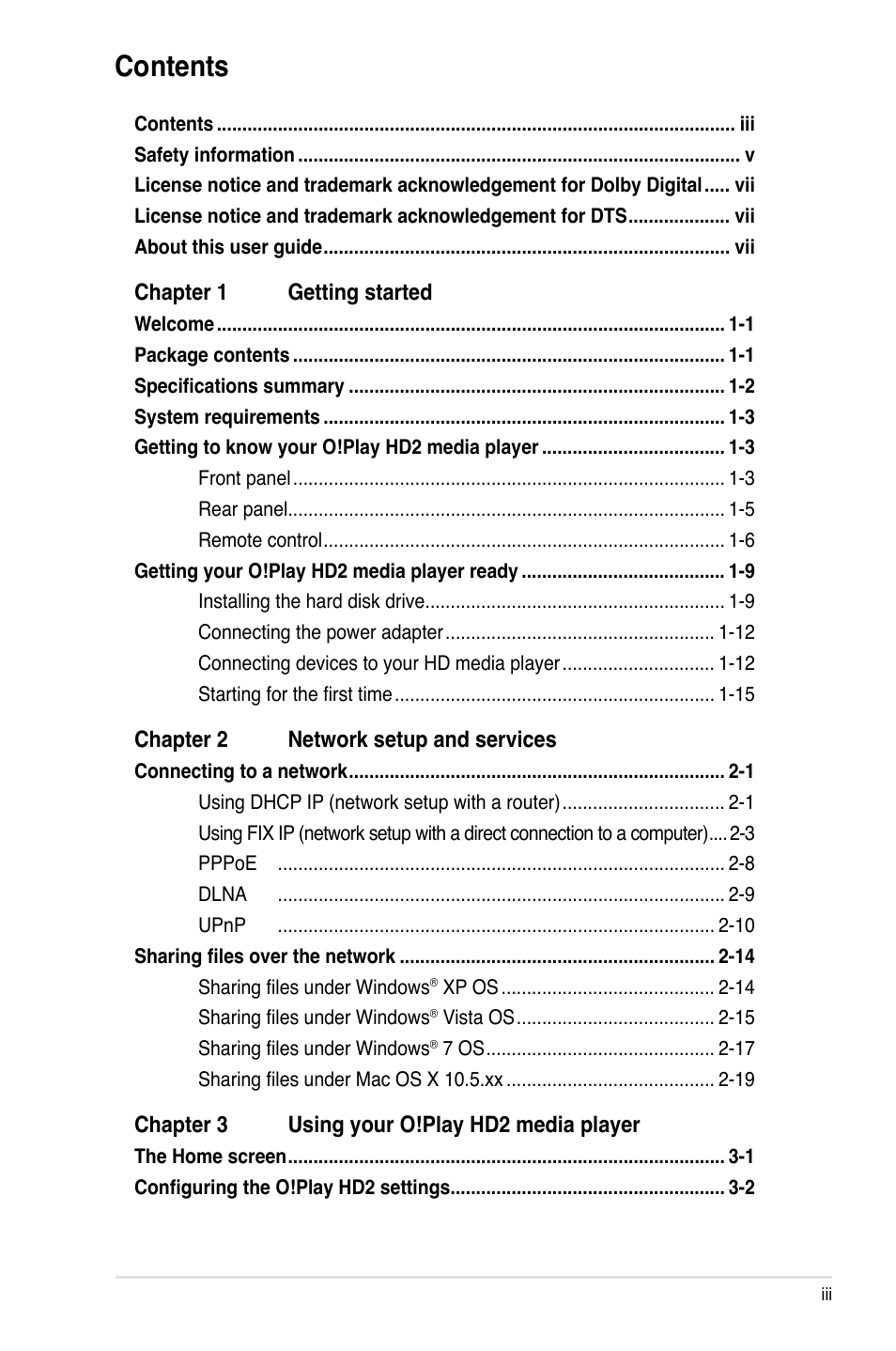 Asus O!PLAY HD2 E5763 User Manual | Page 3 / 76