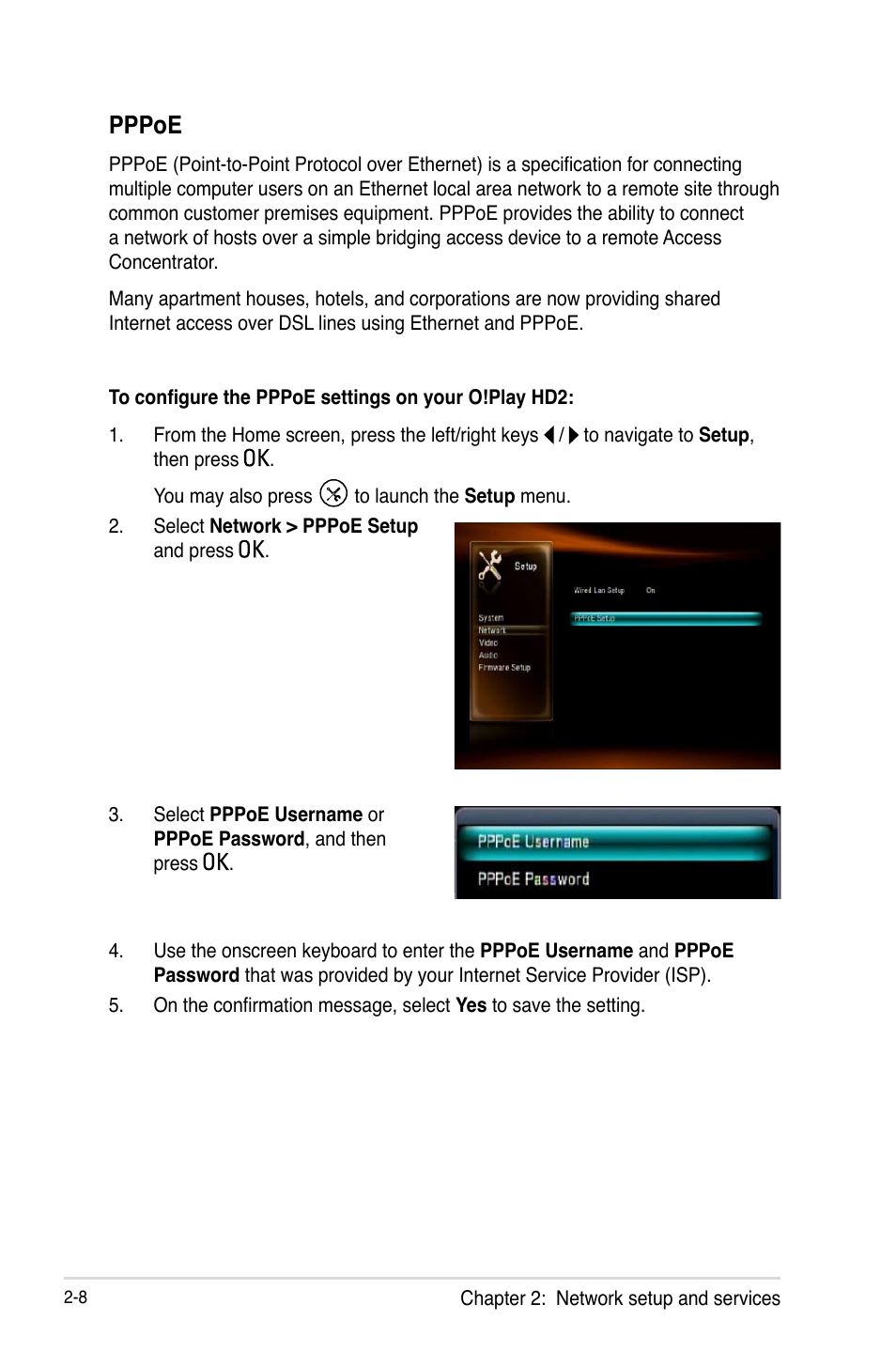 Pppoe, Pppoe -8 | Asus O!PLAY HD2 E5763 User Manual | Page 32 / 76