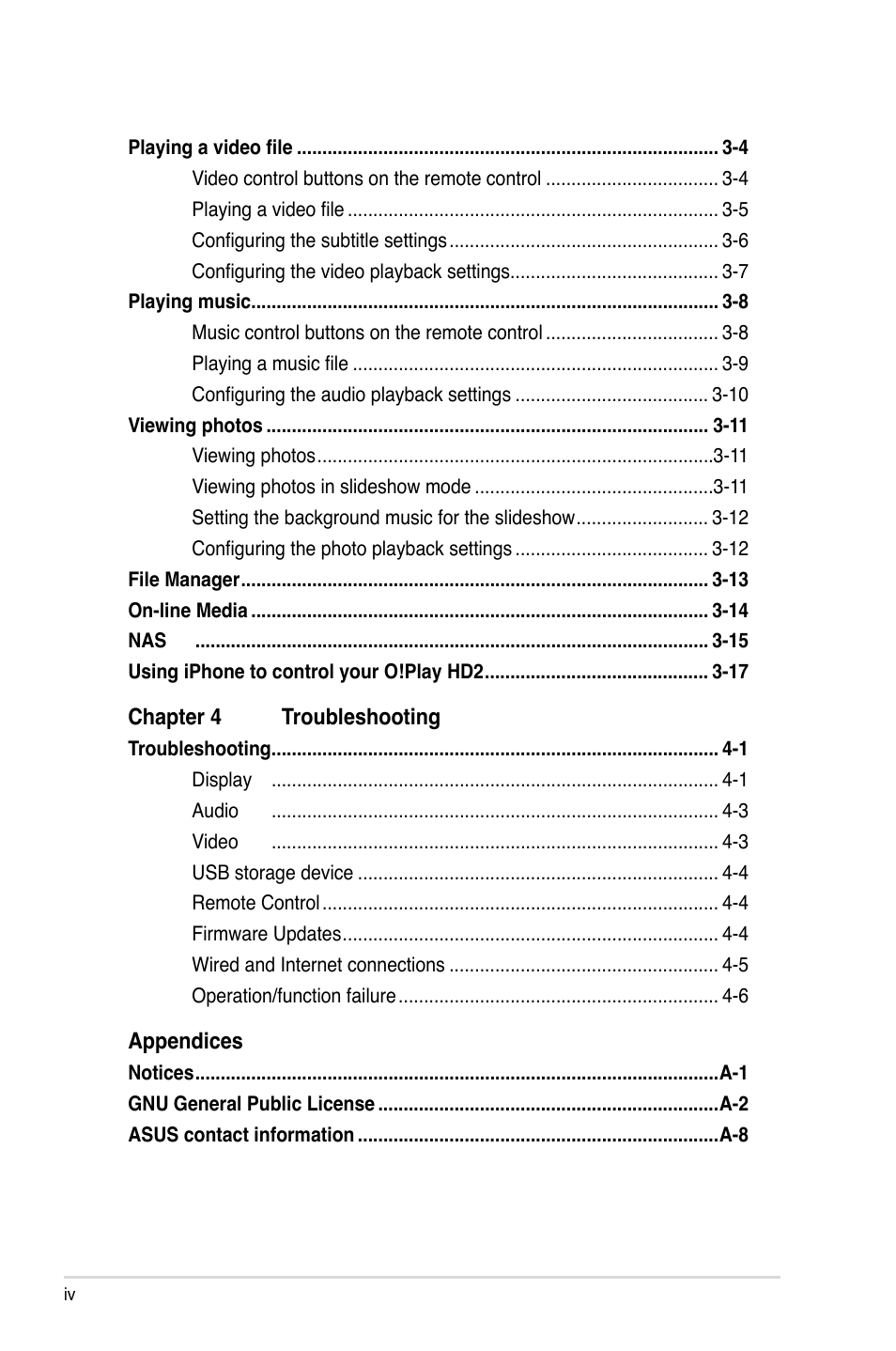 Asus O!PLAY HD2 E5763 User Manual | Page 4 / 76