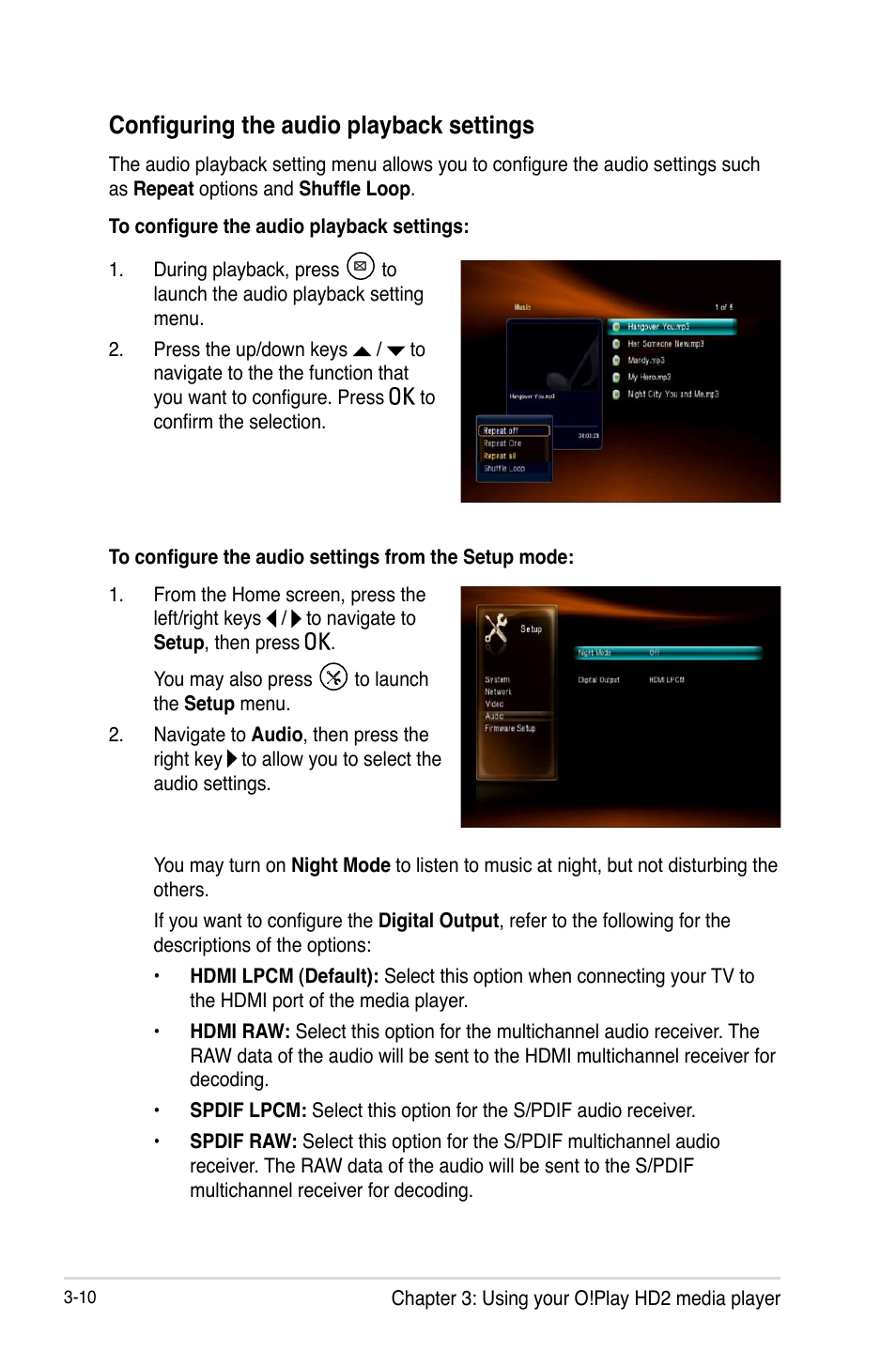 Configuring the audio playback settings, Configuring the audio playback settings -10 | Asus O!PLAY HD2 E5763 User Manual | Page 54 / 76