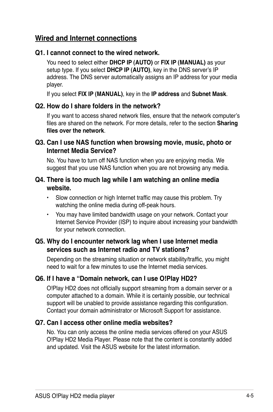 Wired and internet connections, Wired and internet connections -5 | Asus O!PLAY HD2 E5763 User Manual | Page 67 / 76