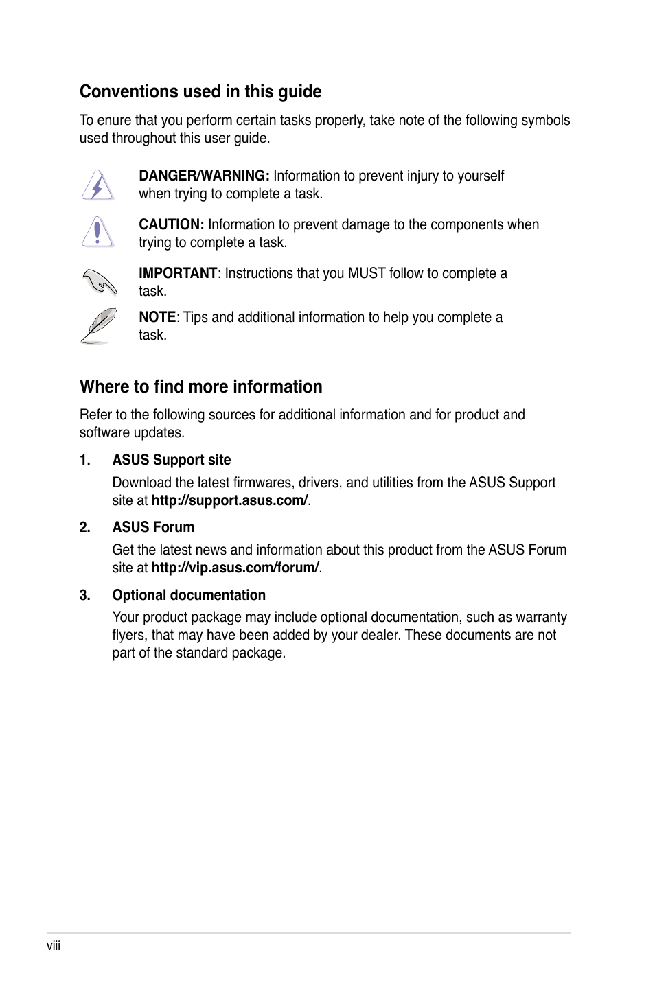 Where to find more information, Conventions used in this guide | Asus O!PLAY HD2 E5763 User Manual | Page 8 / 76