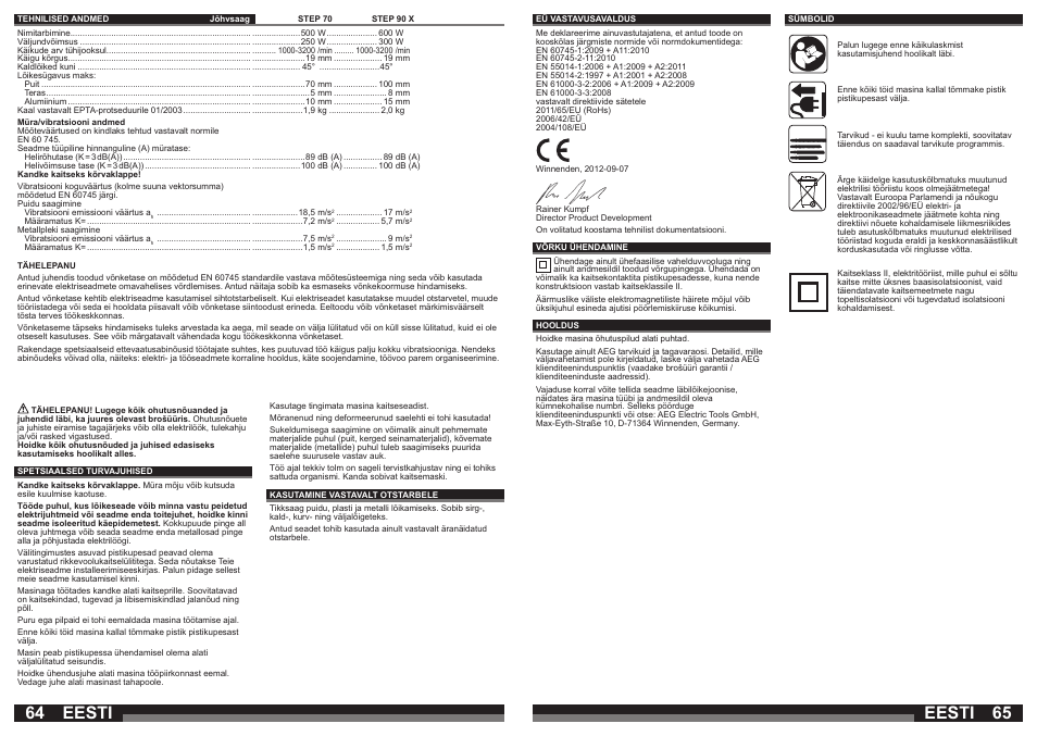 Eesti | AEG STEP 90 x User Manual | Page 33 / 41
