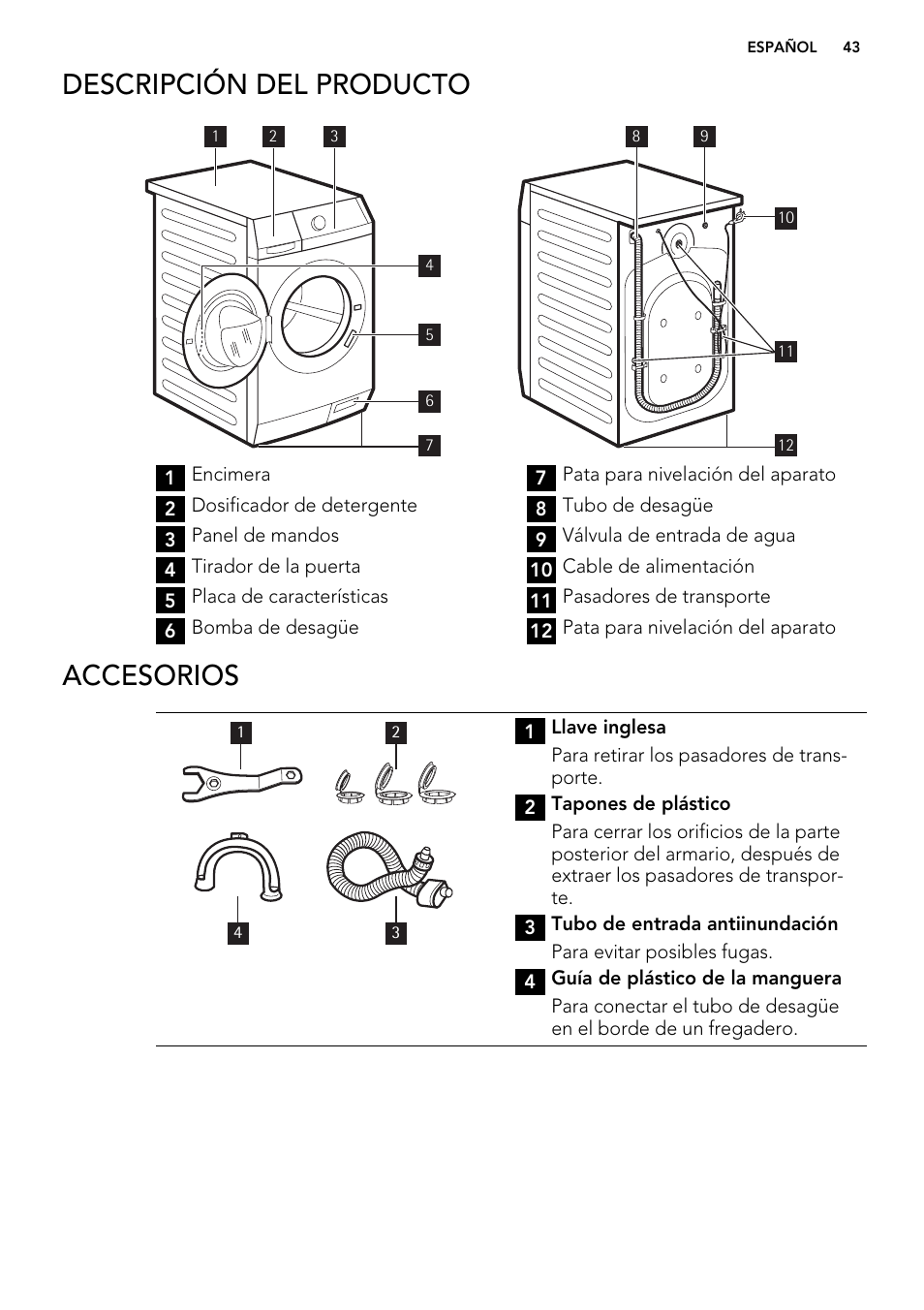 Descripción del producto, Accesorios | AEG L85275XFL User Manual | Page 43 / 76