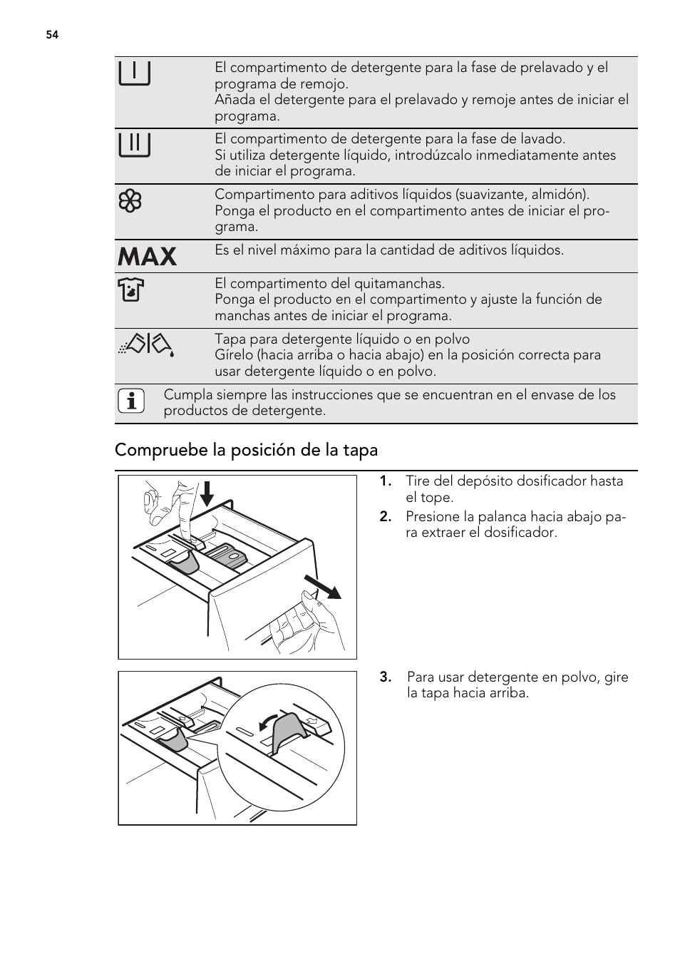 Compruebe la posición de la tapa | AEG L85275XFL User Manual | Page 54 / 76