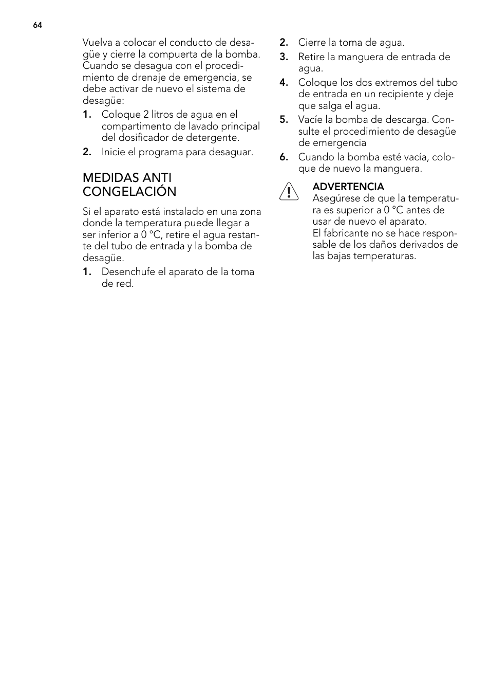 Medidas anti congelación | AEG L85275XFL User Manual | Page 64 / 76