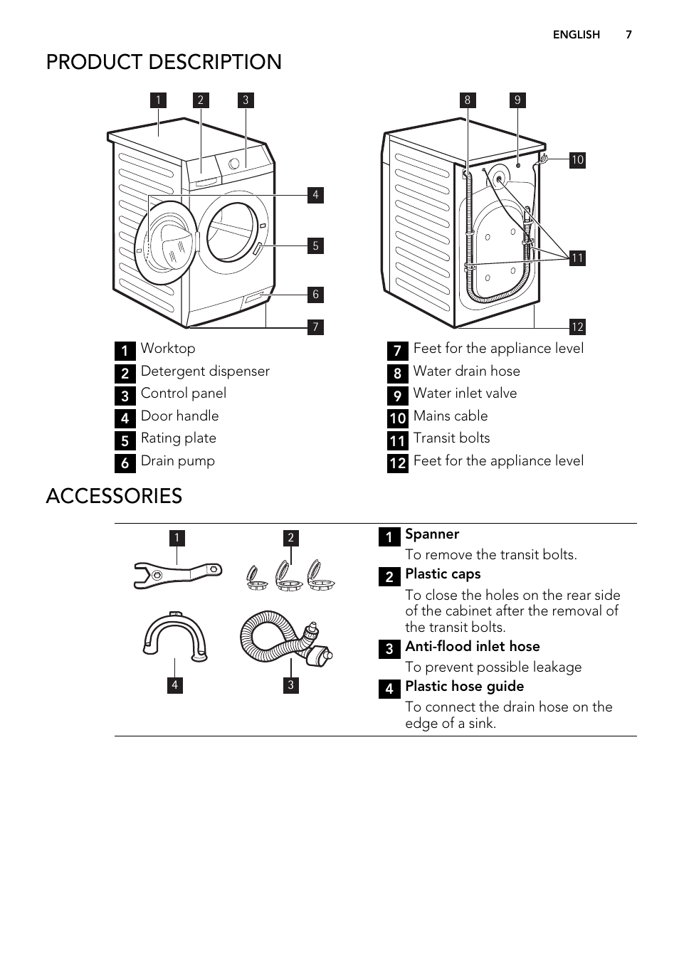Product description, Accessories | AEG L85275XFL User Manual | Page 7 / 76