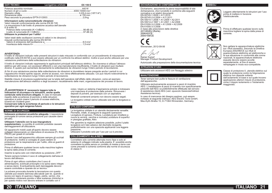 Italiano | AEG EX 150 E User Manual | Page 11 / 37