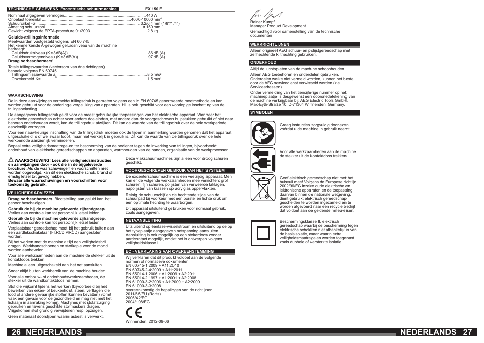 Nederlands | AEG EX 150 E User Manual | Page 14 / 37