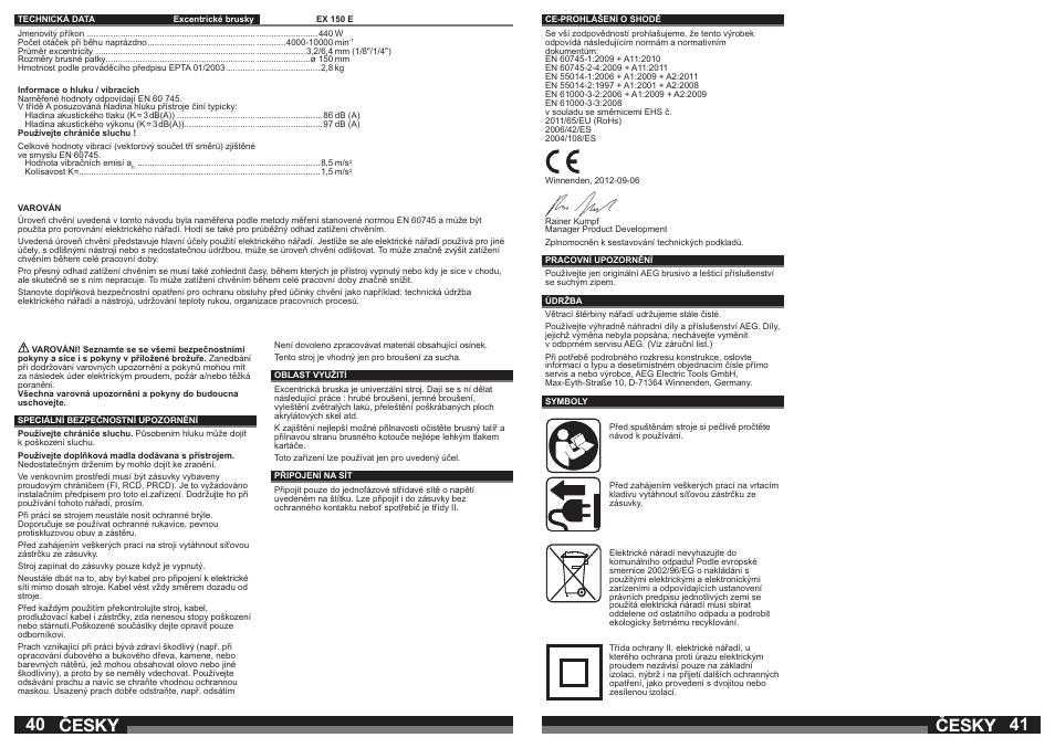 Česky | AEG EX 150 E User Manual | Page 21 / 37