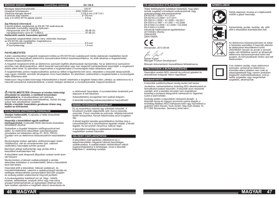 Magyar | AEG EX 150 E User Manual | Page 24 / 37