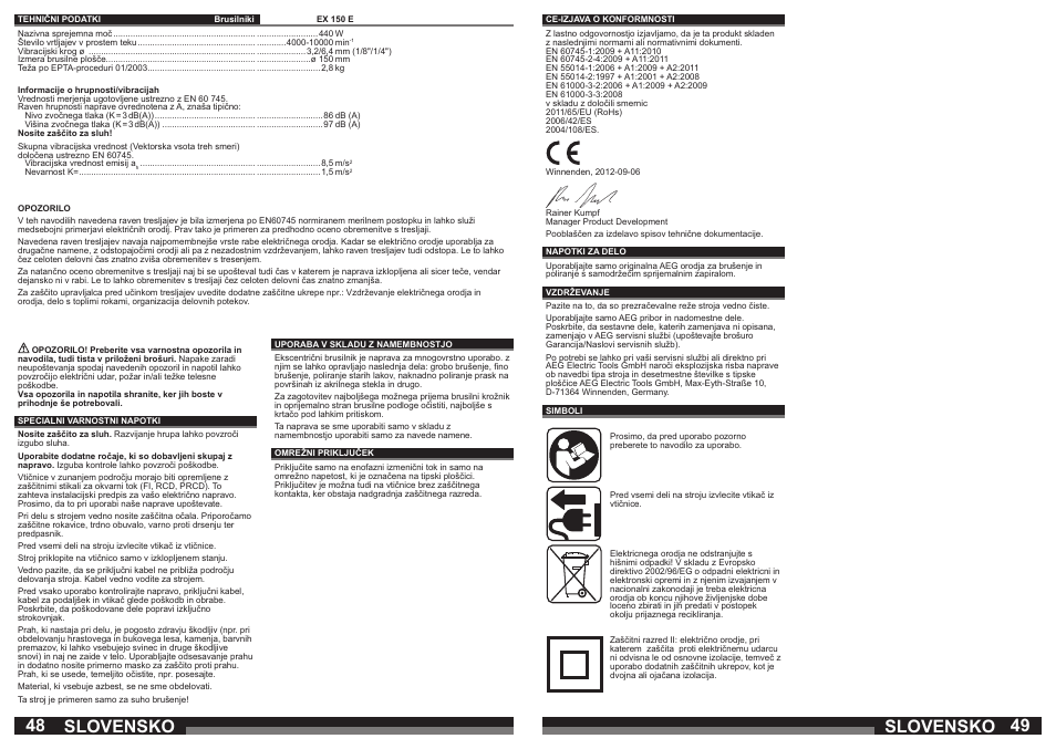 Slovensko | AEG EX 150 E User Manual | Page 25 / 37