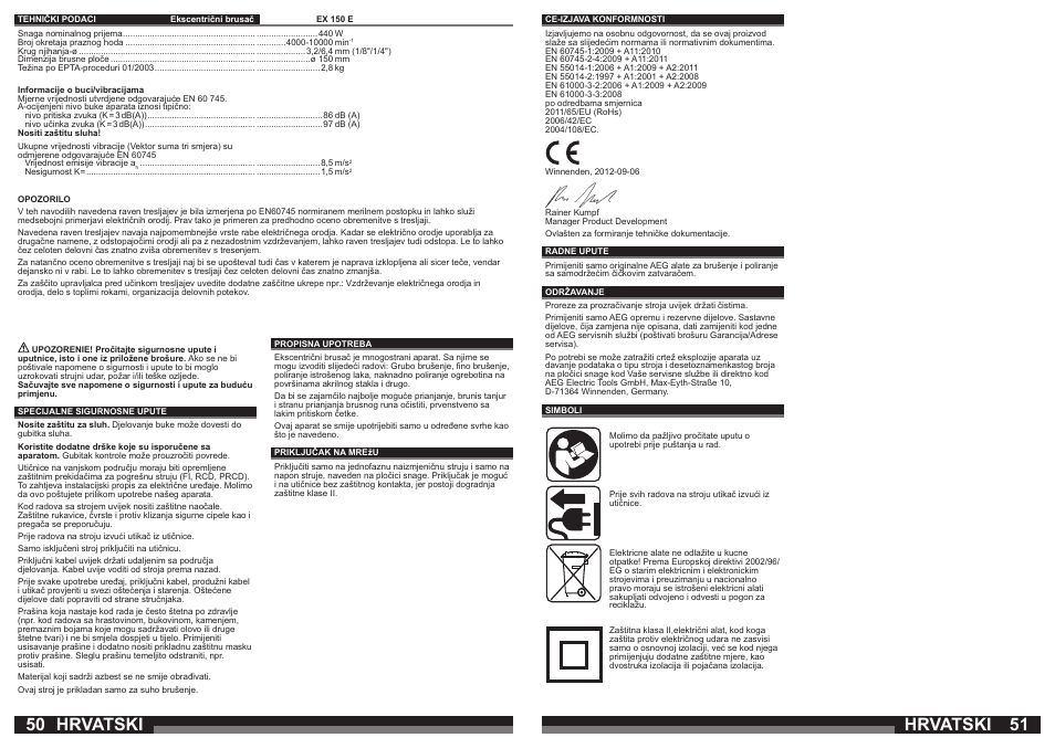 Hrvatski | AEG EX 150 E User Manual | Page 26 / 37