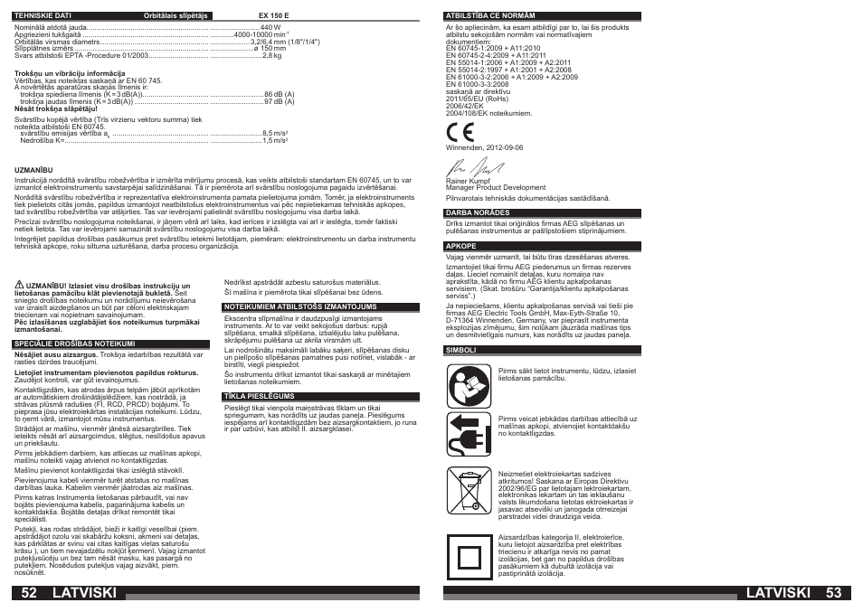 Latviski | AEG EX 150 E User Manual | Page 27 / 37