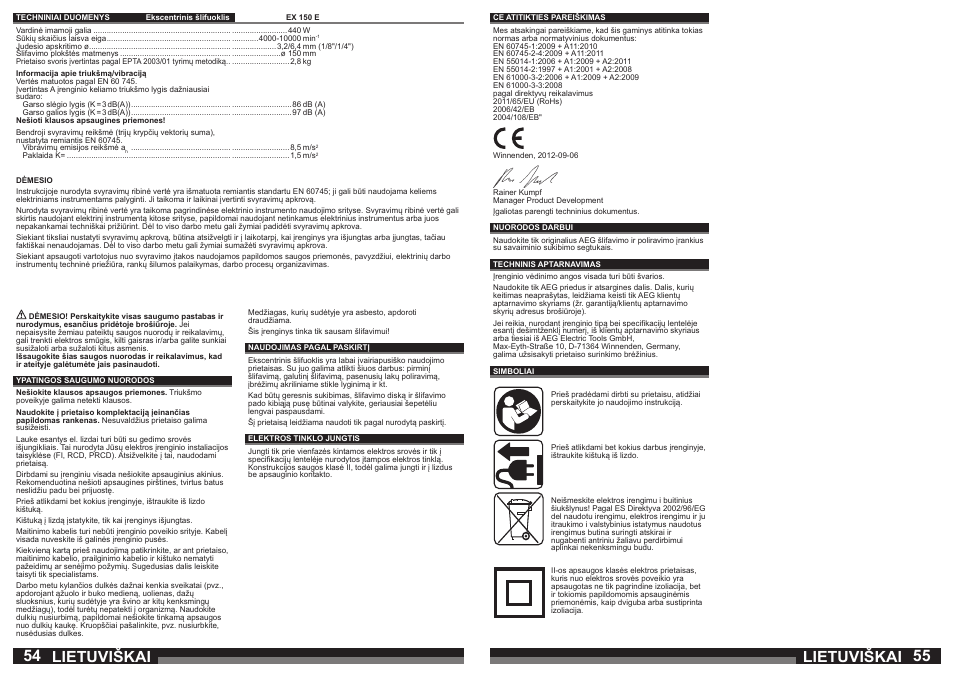 Lietuviškai | AEG EX 150 E User Manual | Page 28 / 37