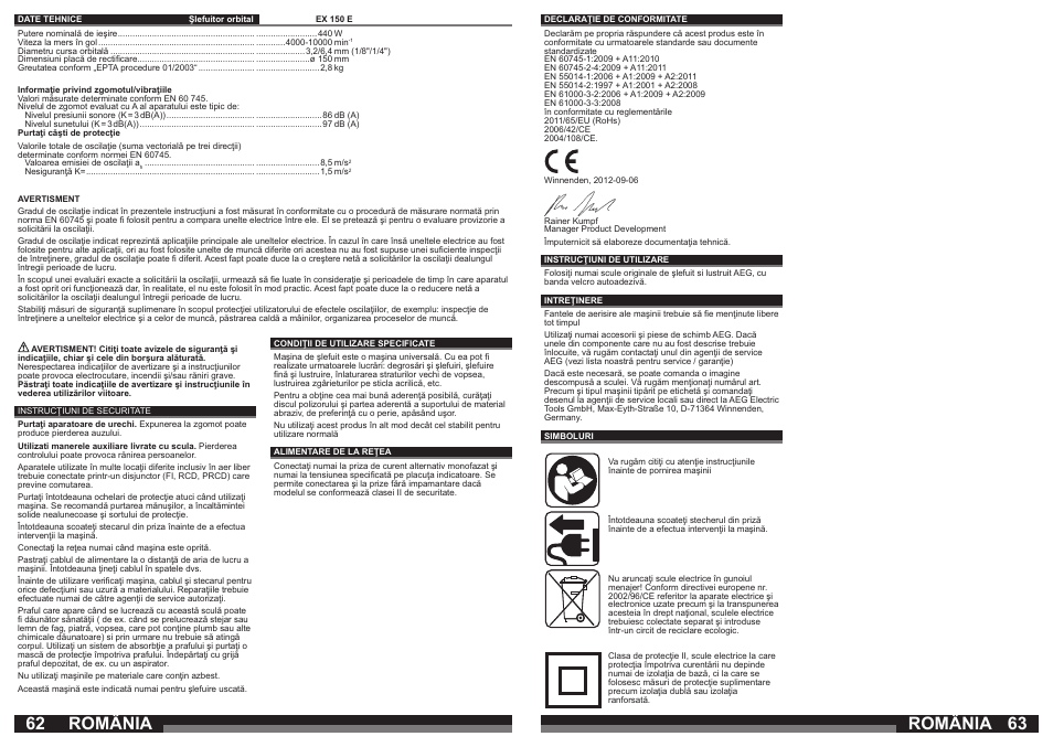 România | AEG EX 150 E User Manual | Page 32 / 37