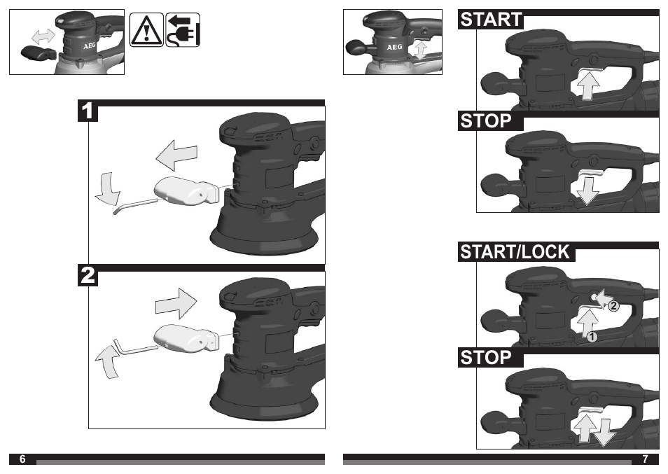 Start stop stop start/lock | AEG EX 150 E User Manual | Page 4 / 37