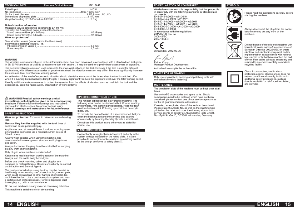 English | AEG EX 150 E User Manual | Page 8 / 37