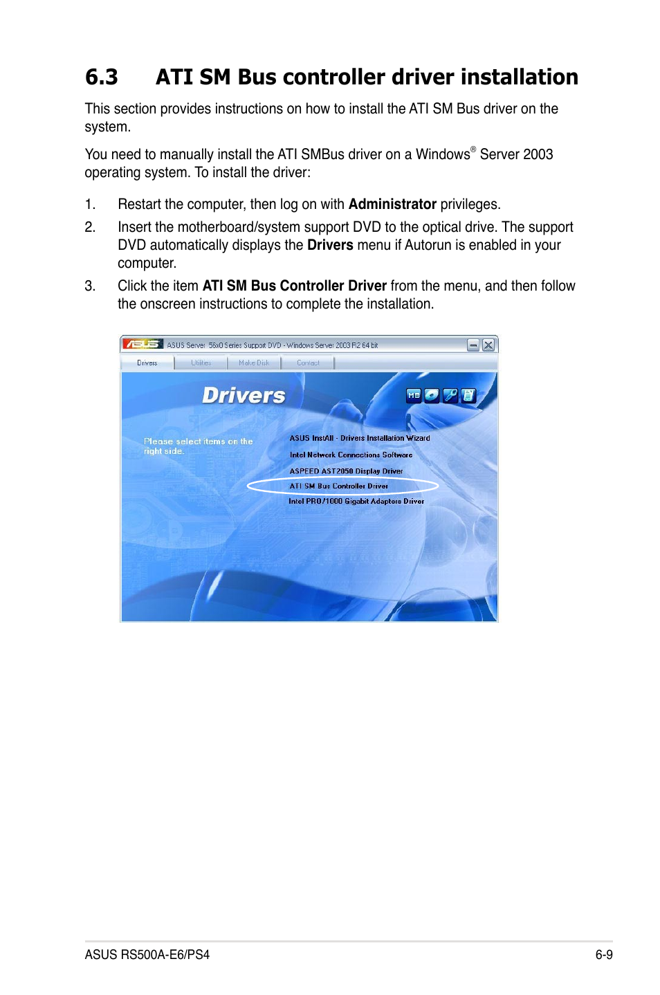 3 ati sm bus controller driver installation, Ati sm bus controller driver installation -9 | Asus RS500A-E6/PS4 User Manual | Page 113 / 116