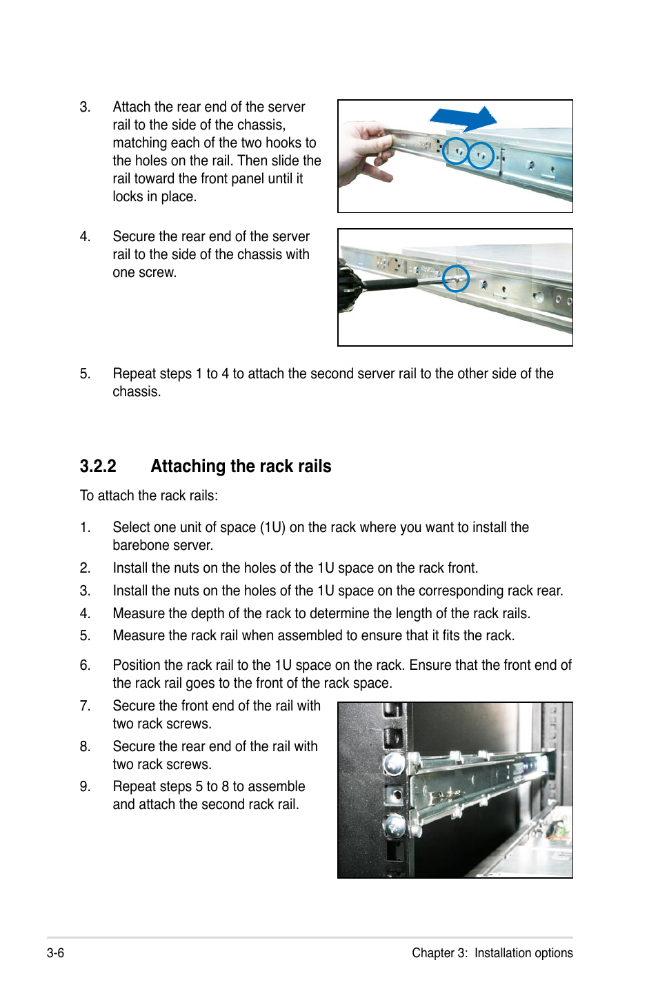 2 attaching the rack rails, Attaching the rack rails -6 | Asus RS500A-E6/PS4 User Manual | Page 46 / 116