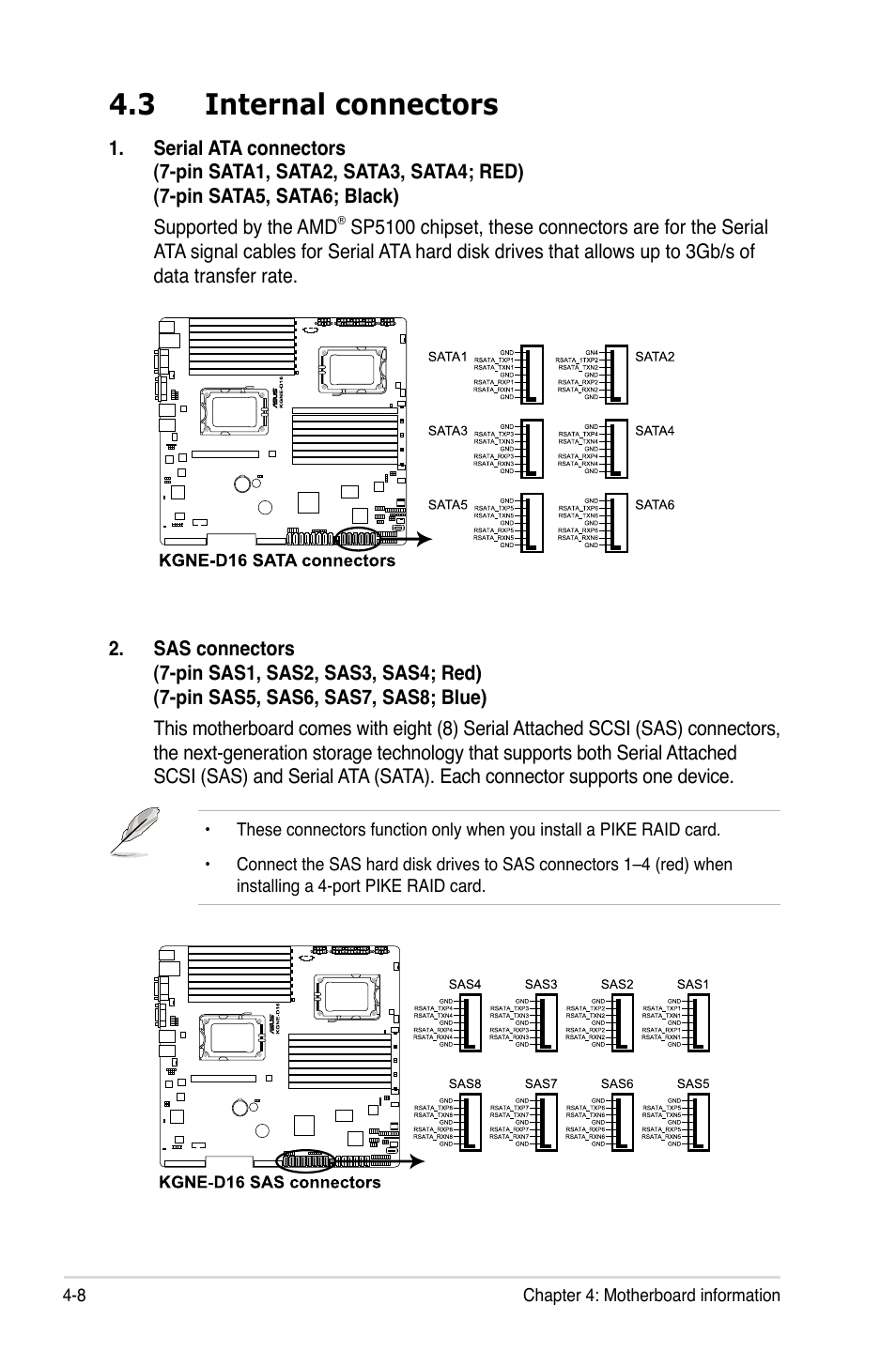 3 internal connectors, Internal connectors -8 | Asus RS500A-E6/PS4 User Manual | Page 56 / 116